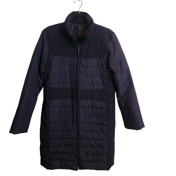 Via Spiga Down Long Quilted Full Zip Black Gray Coat Size L - Picture 1 of 5